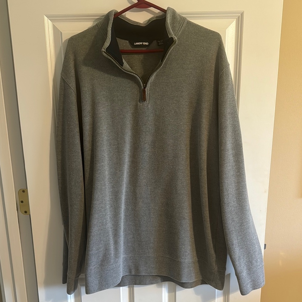 Lands' End Gray Zip Up Sweater with Knit Texture